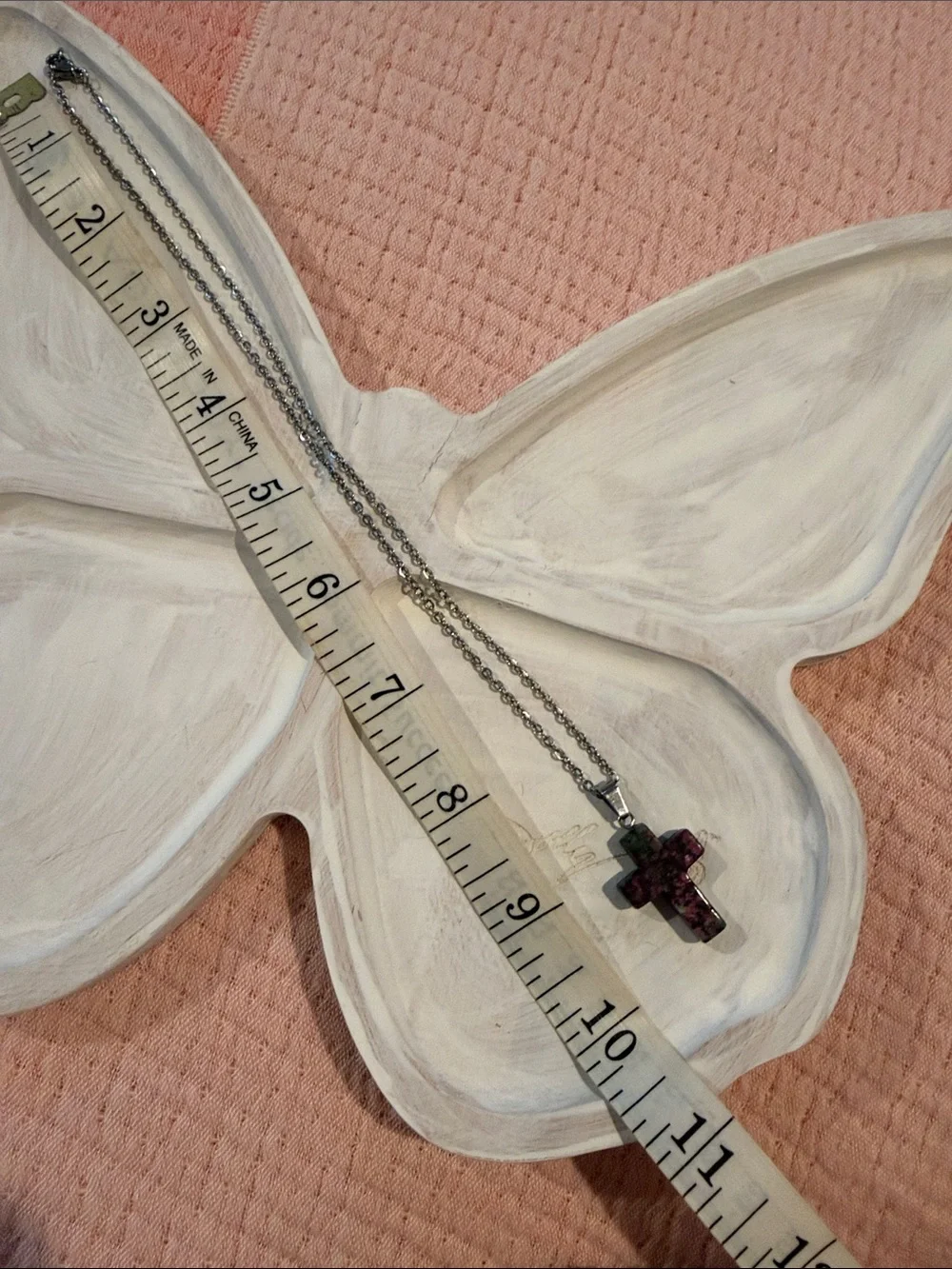 Ruby zoisite cross necklace